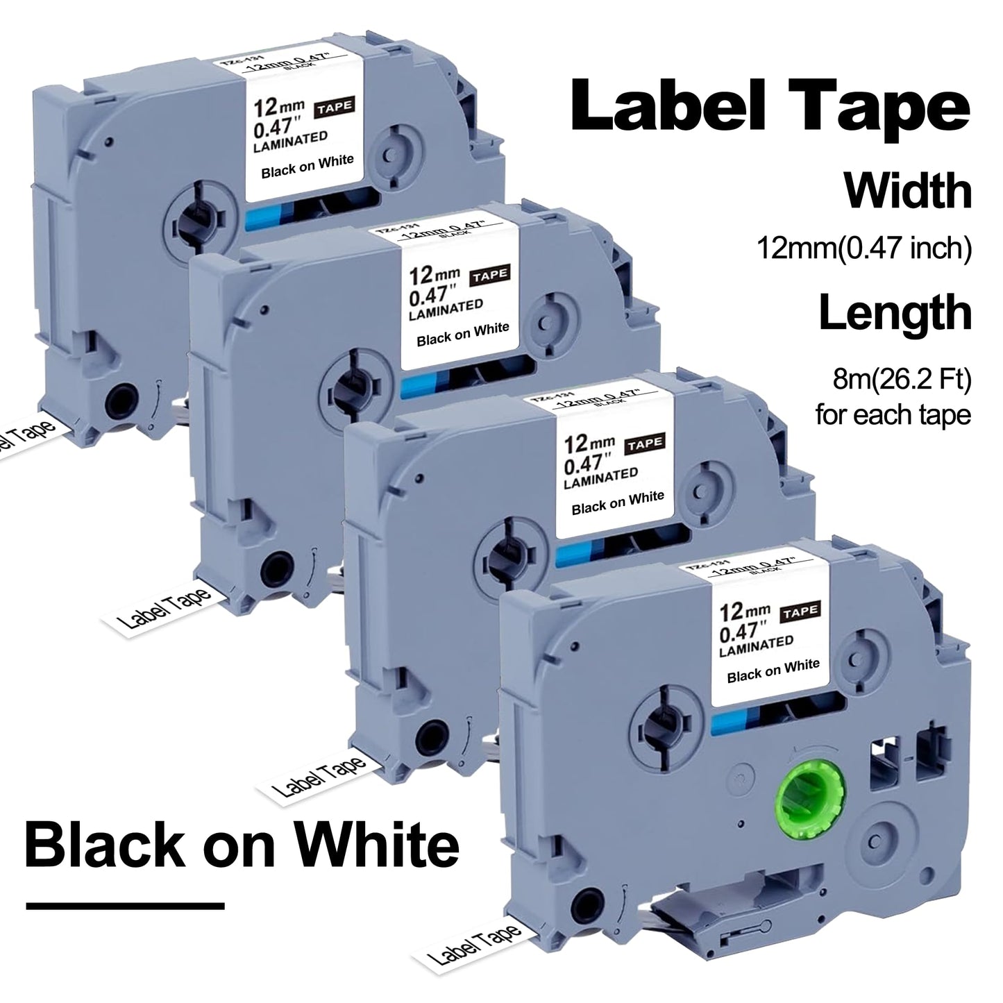 12mm 0.47 Laminated TZ 231 Relpace for Brother LabelMaker Tape, P-Touch Label Tape Black on White Label TapeCompatible with PT-D210 PT-H110 PT-D220 PT-D400,4-Pack